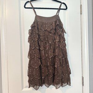 BCBG Maxazria  |  Spaghetti Strap Mini Dress with sequins | Brown | Size: 8